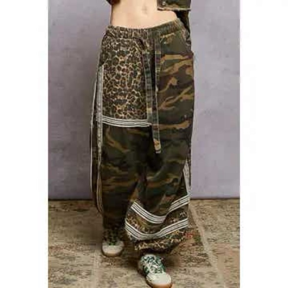 POL Camo & Leopard Denim Ballon Leg Joggers